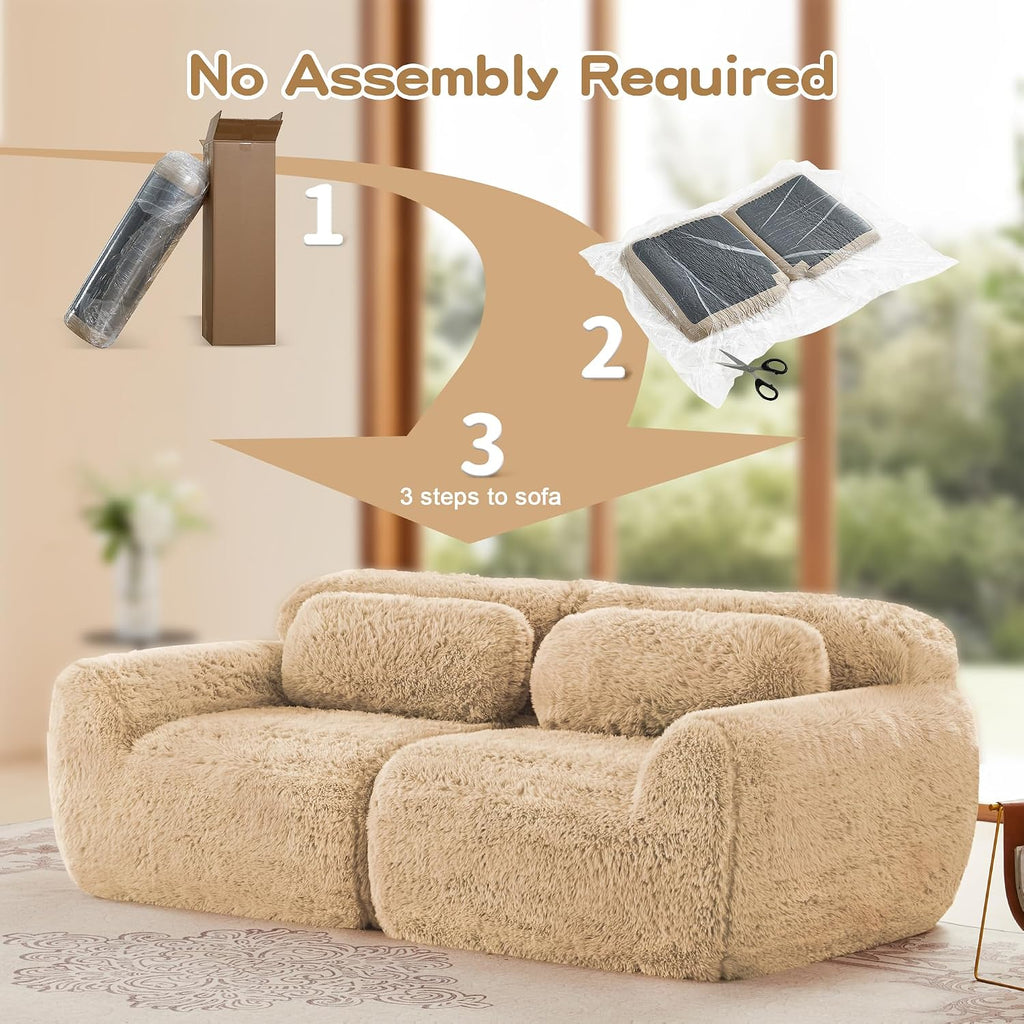 80-Inch Boneless Love Seat Couches in a Box, 2 Seat Modular Foam Cloud Sofa Floor Compressed Loveseat Couch W/Angle Armrests for Home Apartments Bedroom Living Room