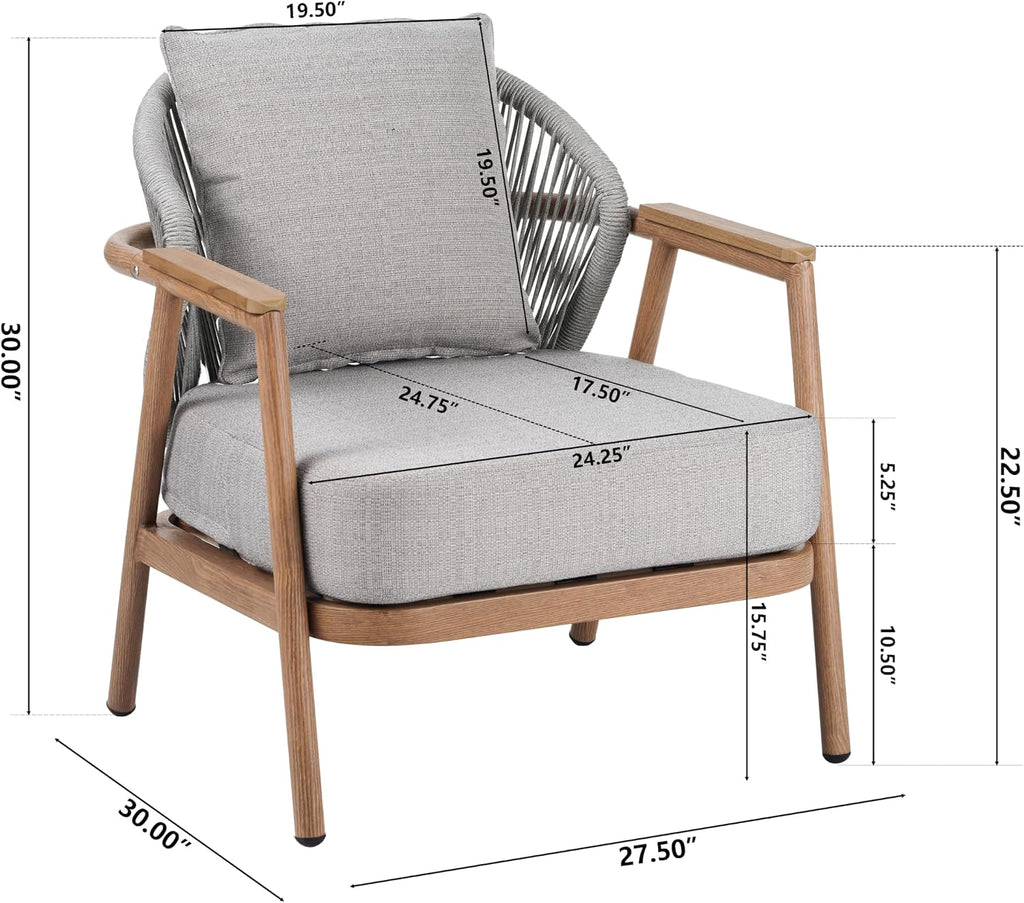 Christopher Knight Home Vine Iron Patio Club Chair Set of 2, Outdoor Accent Chair with Cushions, Wooden Patio Armchair, Ergonomic Comfy Reading Chair for Balcony, Backyard, Garden, Teak Finish