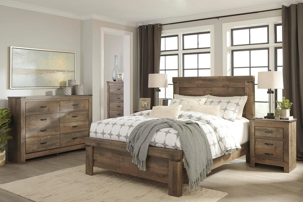 Signature Design by Ashley Trinell Rustic 6 Drawer Dresser with Safety Stop for Bedroom, Dark Brown