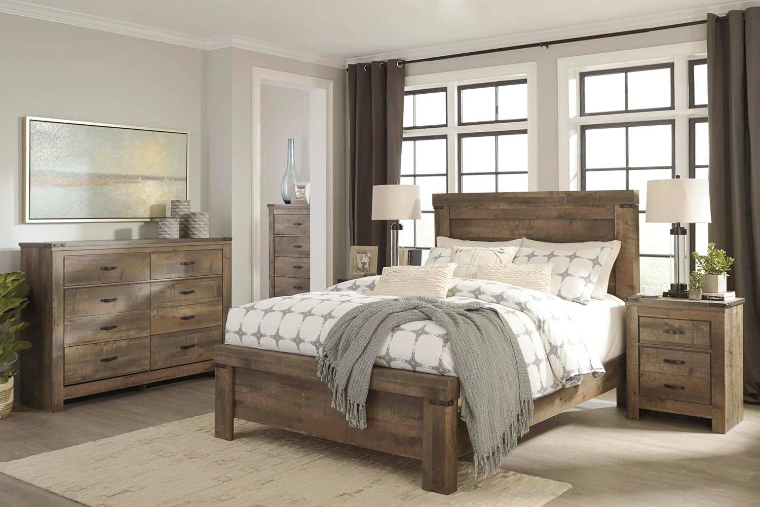 Signature Design by Ashley Trinell Rustic 6 Drawer Dresser with Safety Stop for Bedroom, Dark Brown