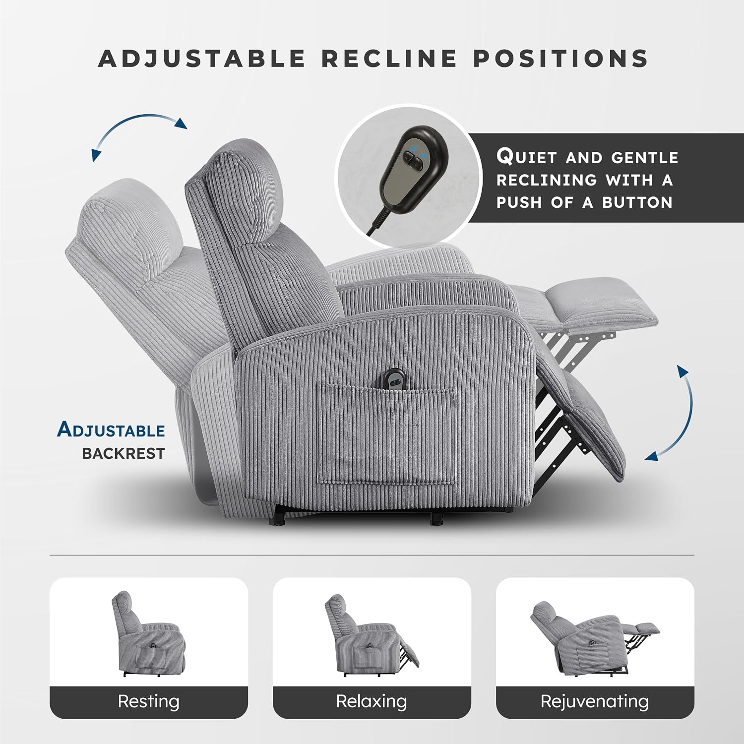 Lexicon Power Lift Recliner Chair for Elderly with Remote Control, Gentle Lift Motion, Side Pocket Armrest, Corduroy Upholstered Electric Recliner for Living Room/Bedroom, Easy Assembly, Dark Gray