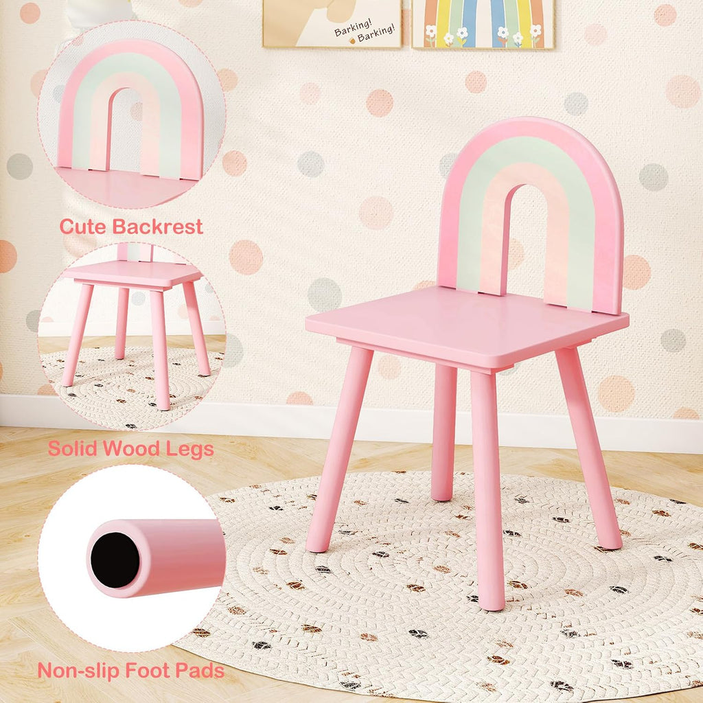 HONEY JOY Kids Vanity, Cloud Shape Wooden Girls Vanity Set with Mirror and Stool, Drawers, Storage Cabinet, Toddler Makeup Desk Dressing Table, Pretend Play Kids Vanity Table and Chair Set (Pink)