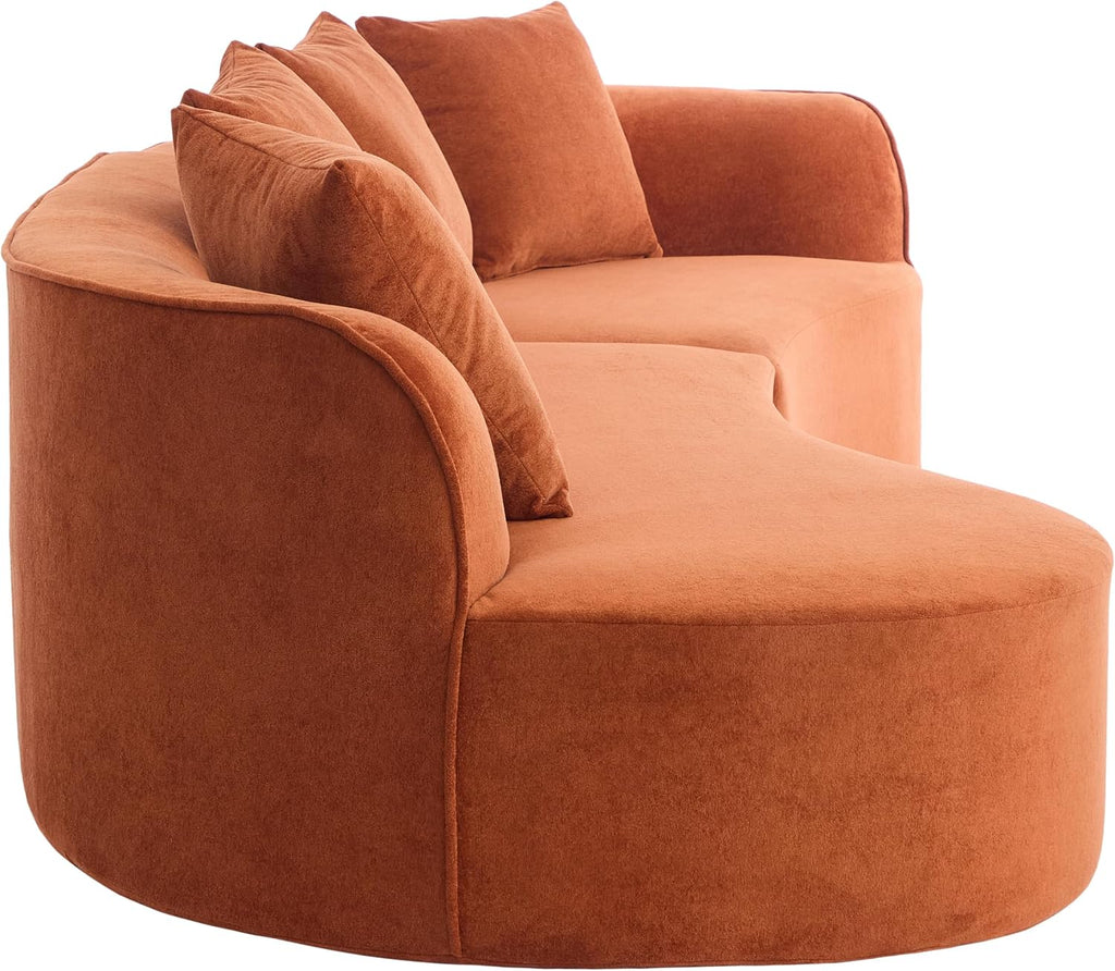 Christopher Knight Home Braebt 126' Modular Sofa with 4 Throw Pillows, Curved 5-Seater Large Sofa Couches, Comfy Upholstered Sectional Cloud Couch for Living Room, No Assembly Required, Dark Orange