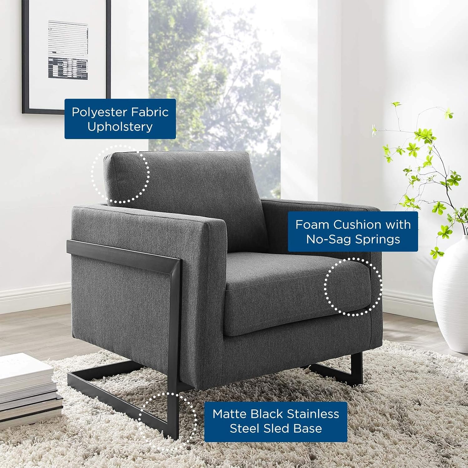 Posse Upholstered Fabric Accent Chair in Black Charcoal