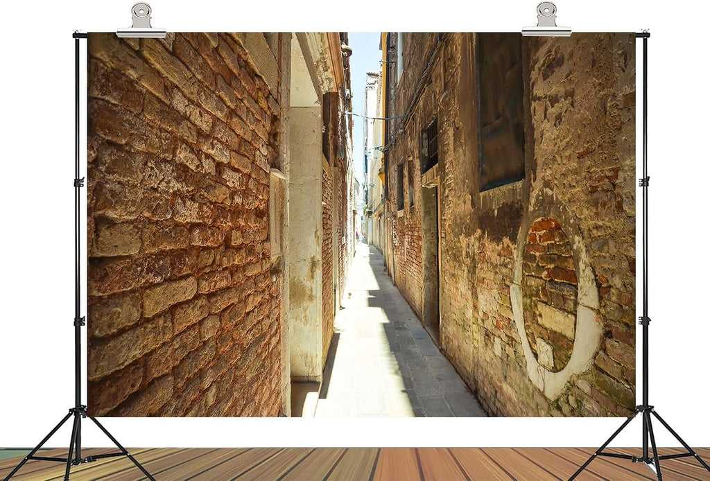 20x10ft Fabric Venice Italy Narrow Red Brick Alley with Sunlight Backdrop Historic Cultural Background for Travel Themed Party Decorations Home Wall Hanging Tapestry Photo Booth Props