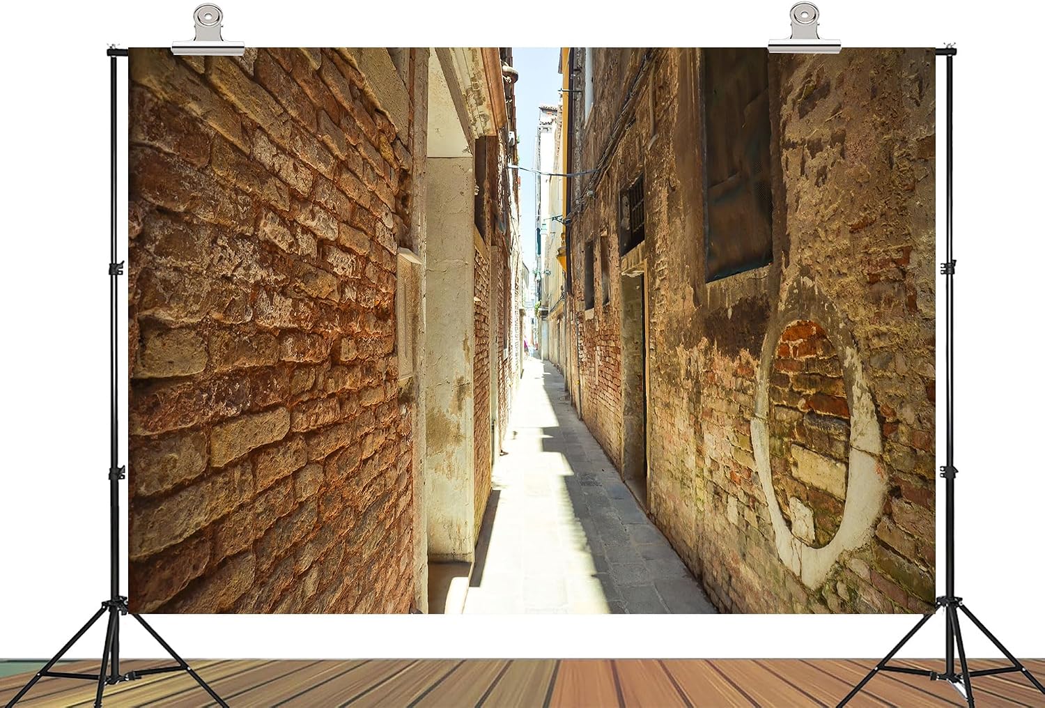 20x10ft Fabric Venice Italy Narrow Red Brick Alley with Sunlight Backdrop Historic Cultural Background for Travel Themed Party Decorations Home Wall Hanging Tapestry Photo Booth Props