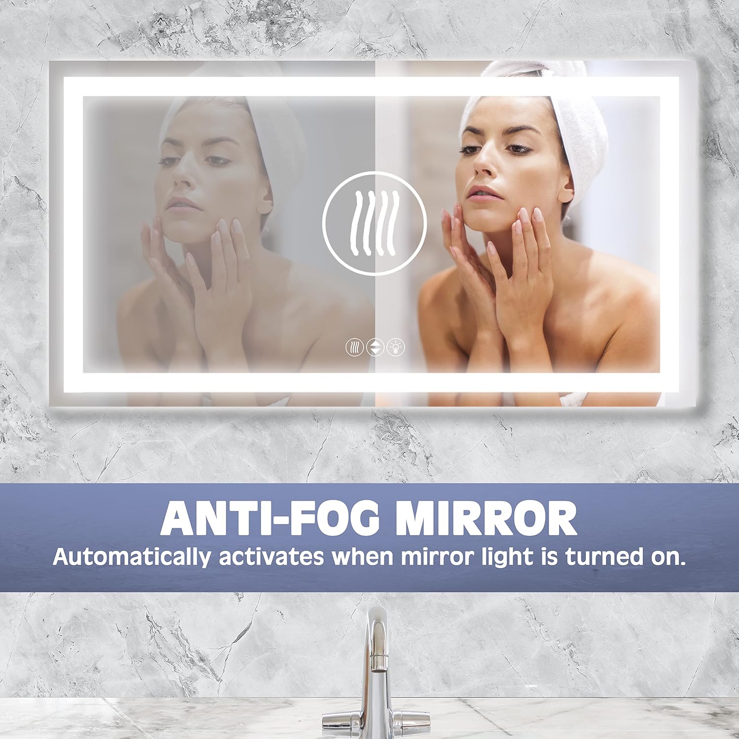 Prominence Home Luxury LED Bathroom/Wall Mirror with Front and Back Light, Anti-Fog, Shatter-Resistant and Adjustable Light Settings, 55 in x 30 in