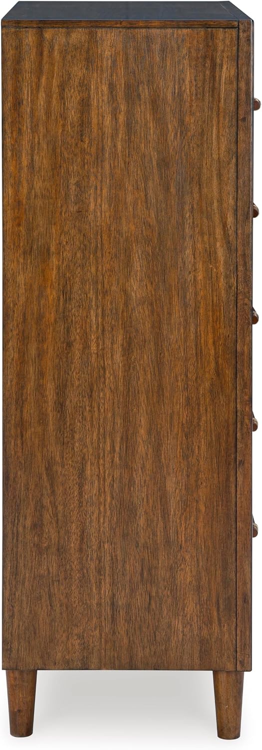 Signature Design by Ashley Lyncott Casual 5 Drawer Chest with Felt-Lined Top Drawer and Safety Stop for Bedroom, Dark Brown