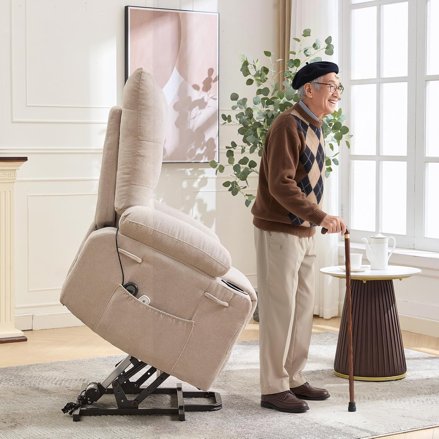 Power Lift Recliner Chair for Elderly - Electric Massage & Heat Recliner with 45° Assist Stand, Living Room Sofa for Small Space Furniture, Swivel Rocker with Cup Holders, Reclining Lounge for Adults
