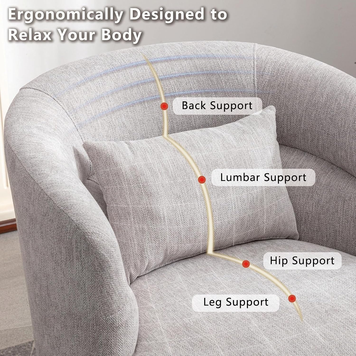 CANMOV Swivel Accent Chair Set of 2, 360 Degree Round Swivel Barrel Chair with Pillow, Upholstered Comfy Barrel Armchair Single Club Sofa Chair for Living Room, Bedroom, Reading Room, (Grey*2)