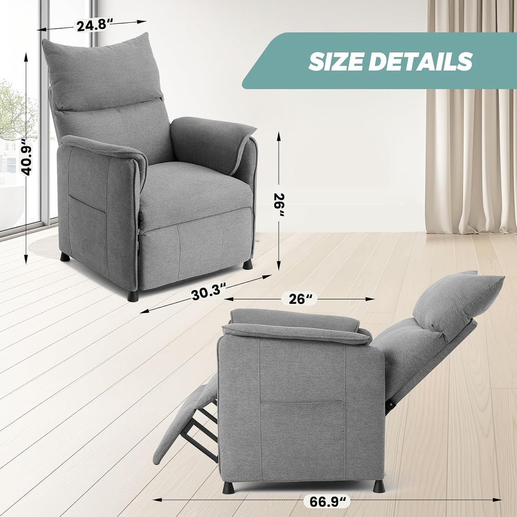 GarveeHome Elertric Recliner Chair with Massage and Heat, Adjustable Single Recliners Sofa with Remote Control Home Theater Seating &Armchair for Living Room/Office (Fabric, Grey)