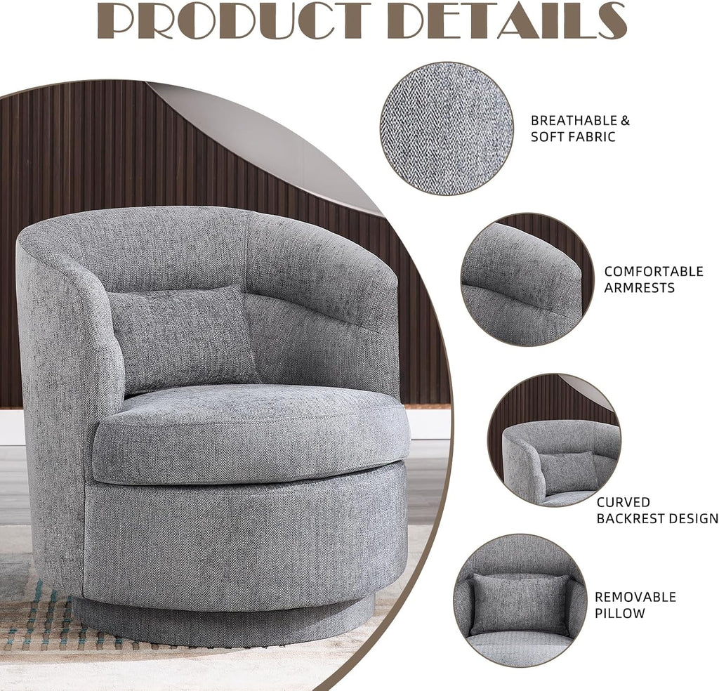 CANMOV Swivel Accent Chair Set of 2, 360 Degree Round Swivel Barrel Chair with Pillow, Upholstered Comfy Barrel Armchair Single Club Sofa Chair for Living Room, Bedroom, Reading Room,Dark Grey