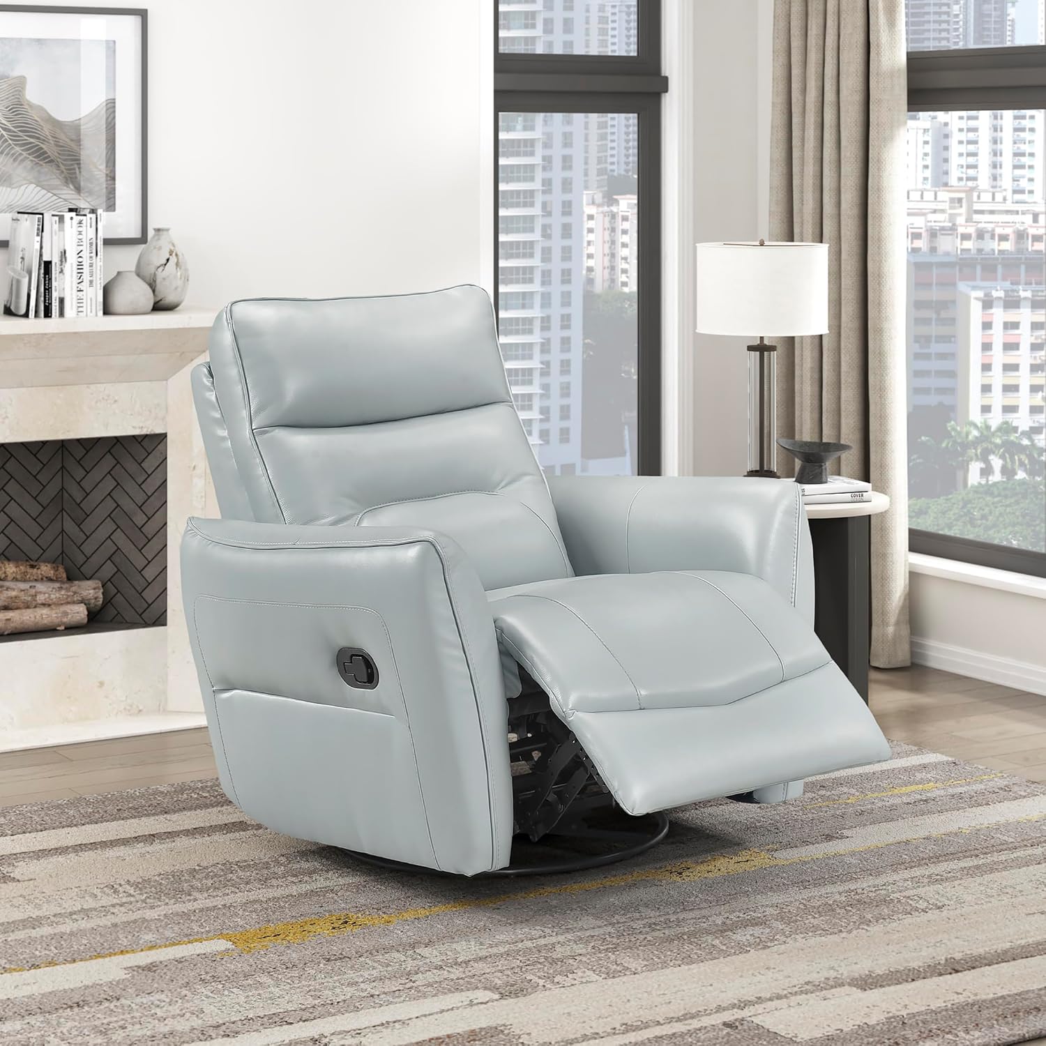Lexicon Swivel Glider Reclining Chair, Top Grain Leather Match Manual Recliner, Comfy Nursery Glider Recliner, Swivel Reclining Chair for Living Room/Office/Bedroom/Apartment, Aqua
