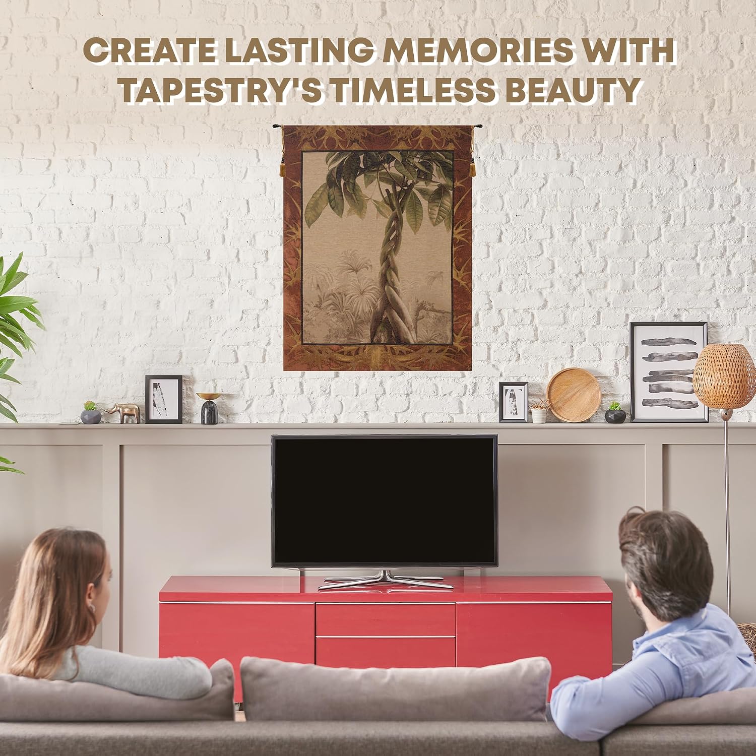 Charlotte Home Furnishings Inc. Le Ficus French Tapestry Wall Hanging, 60 X 44 Inch, Viscose Cotton And Polyester Blend Wall Art, Woven In France, Perfect For Home Decor And Wall Decor