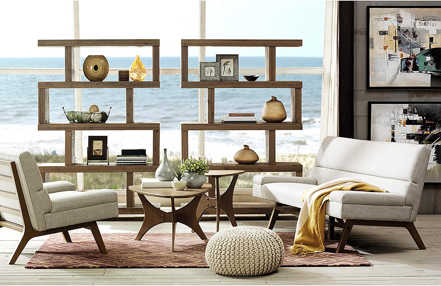 INK+IVY Blaze Triangle Wood Coffee Table Plywood with Wood Veneer Legs, Mid-Century Modern, Easy Assembly, Accent Furniture For Living Room, Minimalist Décor, Brown