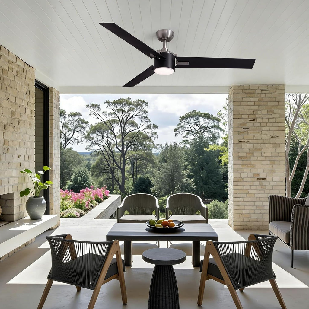 56 Inch Black Ceiling Fans with Lights, Reversible Quiet DC Motor, Modern Ceiling Fan with Light and Remote, Indoor/Outdoor Use