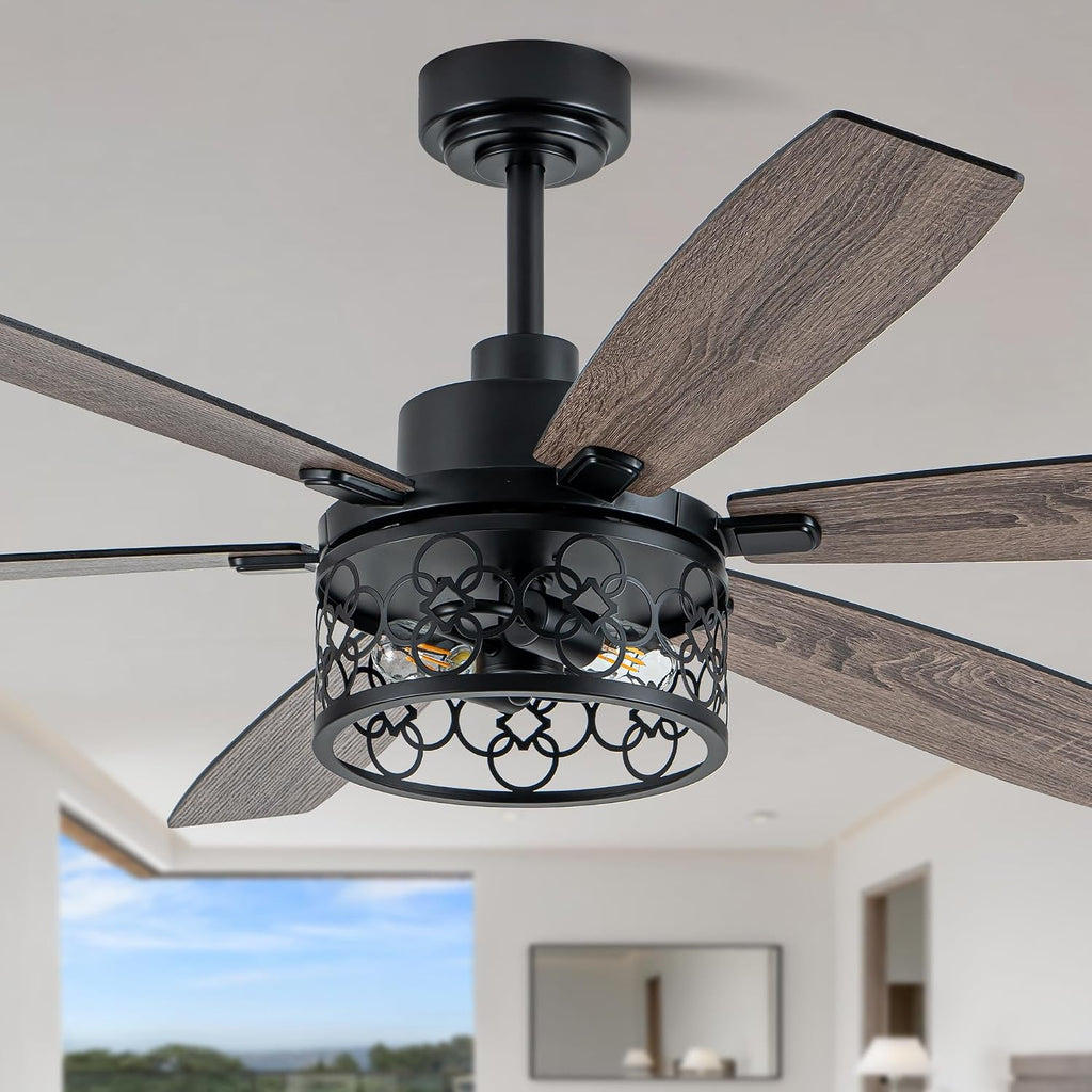 Bella Depot 60' Ceiling Fan with Light Farmhouse Caged Chandelier Fan with Remote Vintage Rustic Indoor Fandelier with Silent Motor for Dining Living Room Bedroom, (Bulbs not Included)