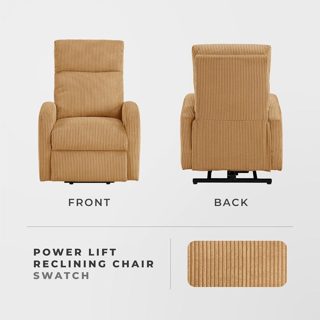 Lexicon Power Lift Recliner Chair for Elderly with Remote Control, Gentle Lift Motion, Side Pocket Armrest, Corduroy Upholstered Electric Recliner for Living Room/Bedroom, Easy Assembly, Yellow