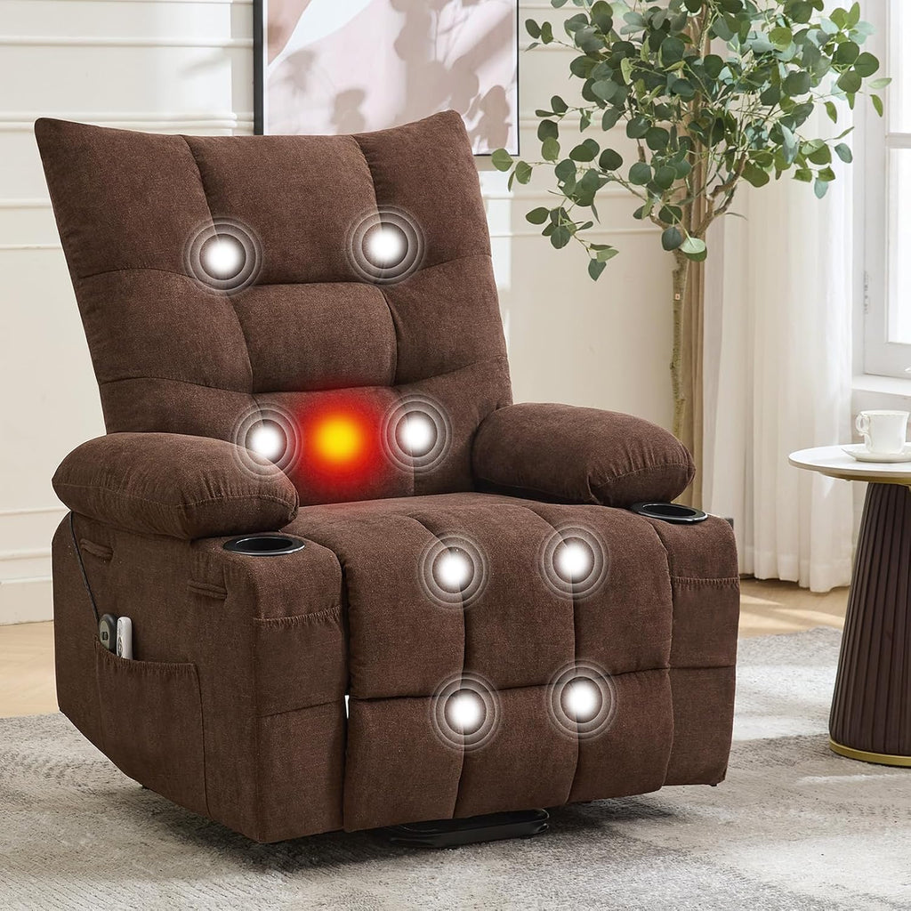 Power Lift Recliner Chair for Elderly - Electric Massage & Heat Recliner with 45° Assist Stand, Living Room Sofa for Small Space Furniture, Swivel Rocker with Cup Holders, Reclining Lounge for Adults