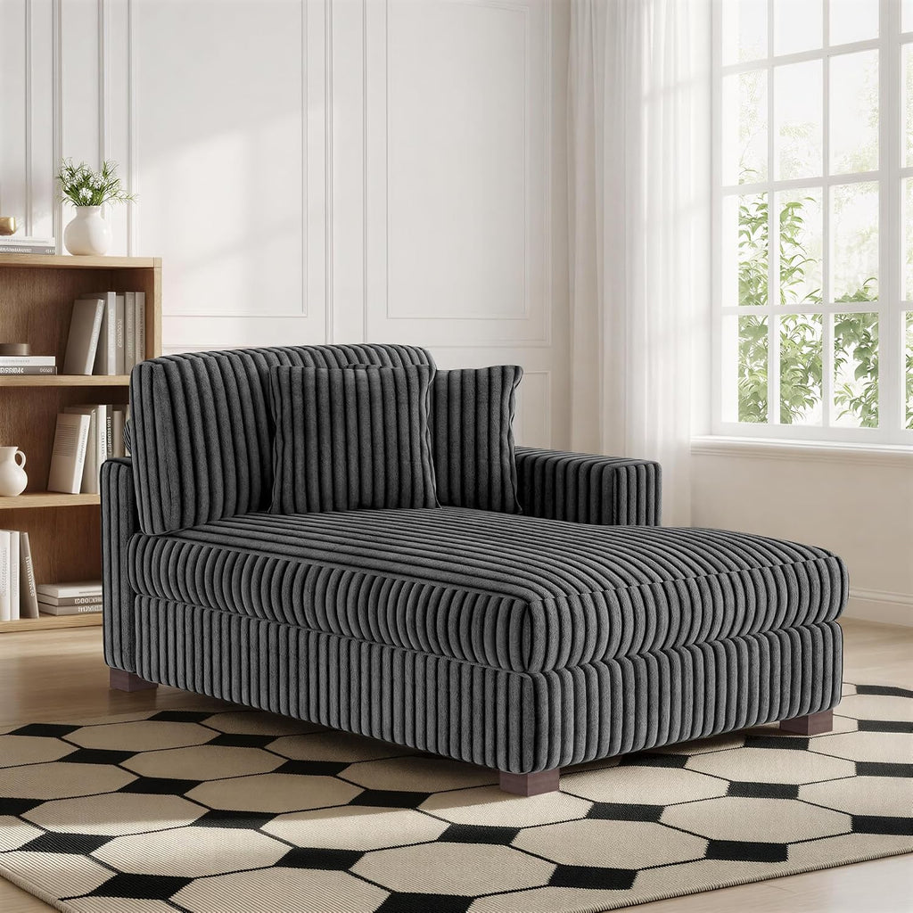 65' Chaise Lounge Chair Indoor, Oversized Upholstered Recliner Sofa Bed for Living Room, Fluffy Plush Faux Fur Cloud Sofa Sleeper Couch Bedroom Reading Seat - Gray, Left Armrest