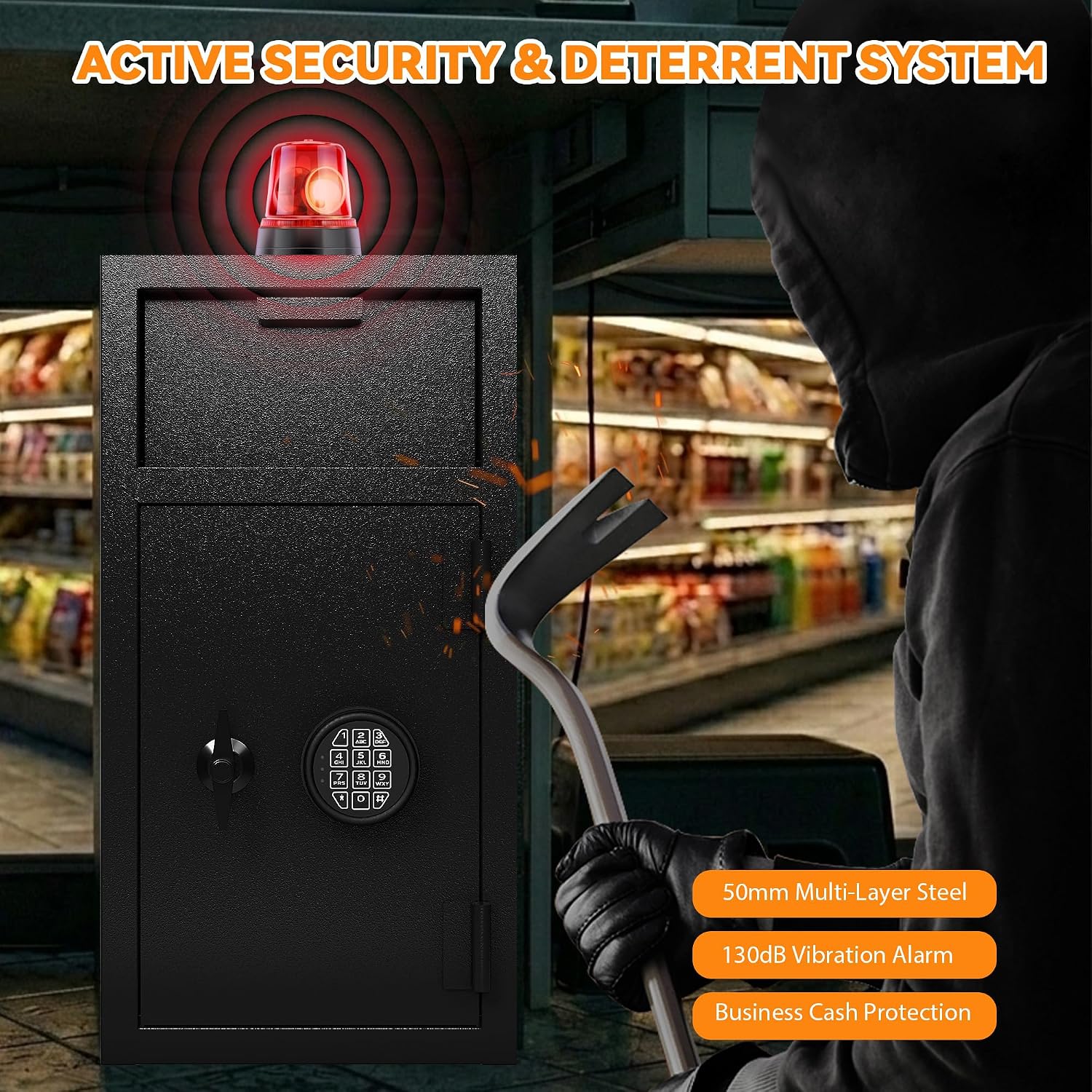 KAER 6.5 CuFt Drop Safe for Business, Cash Safe with Drop Slot, 72 lbs Heavy Duty Money Safe Box with Deposit Slot, Anti-Theft Safety Boxes for Home Floor Safe, Quick Access Digital Keypad Keys