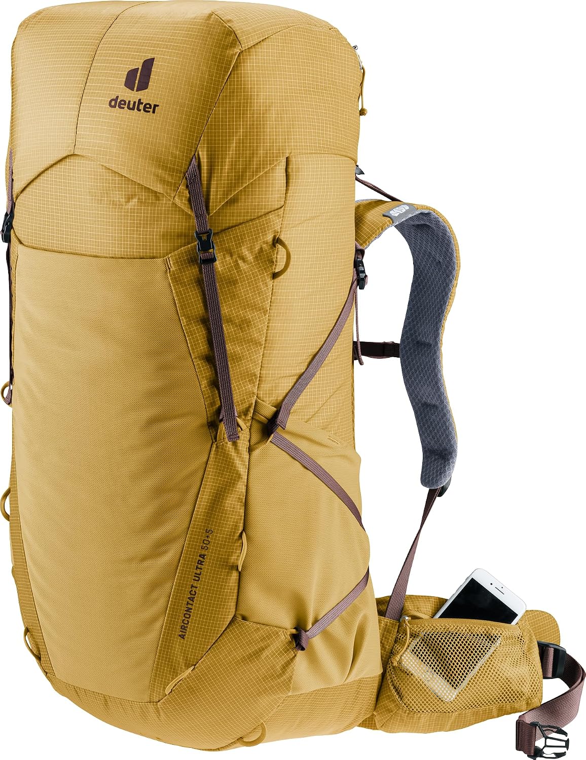 Deuter Aircontact Ultra 50 + 5L Lightweight Thru-Hiker Backpack for Backpacking & Long-Distance Hiking & Travel - Savanna-Raisin