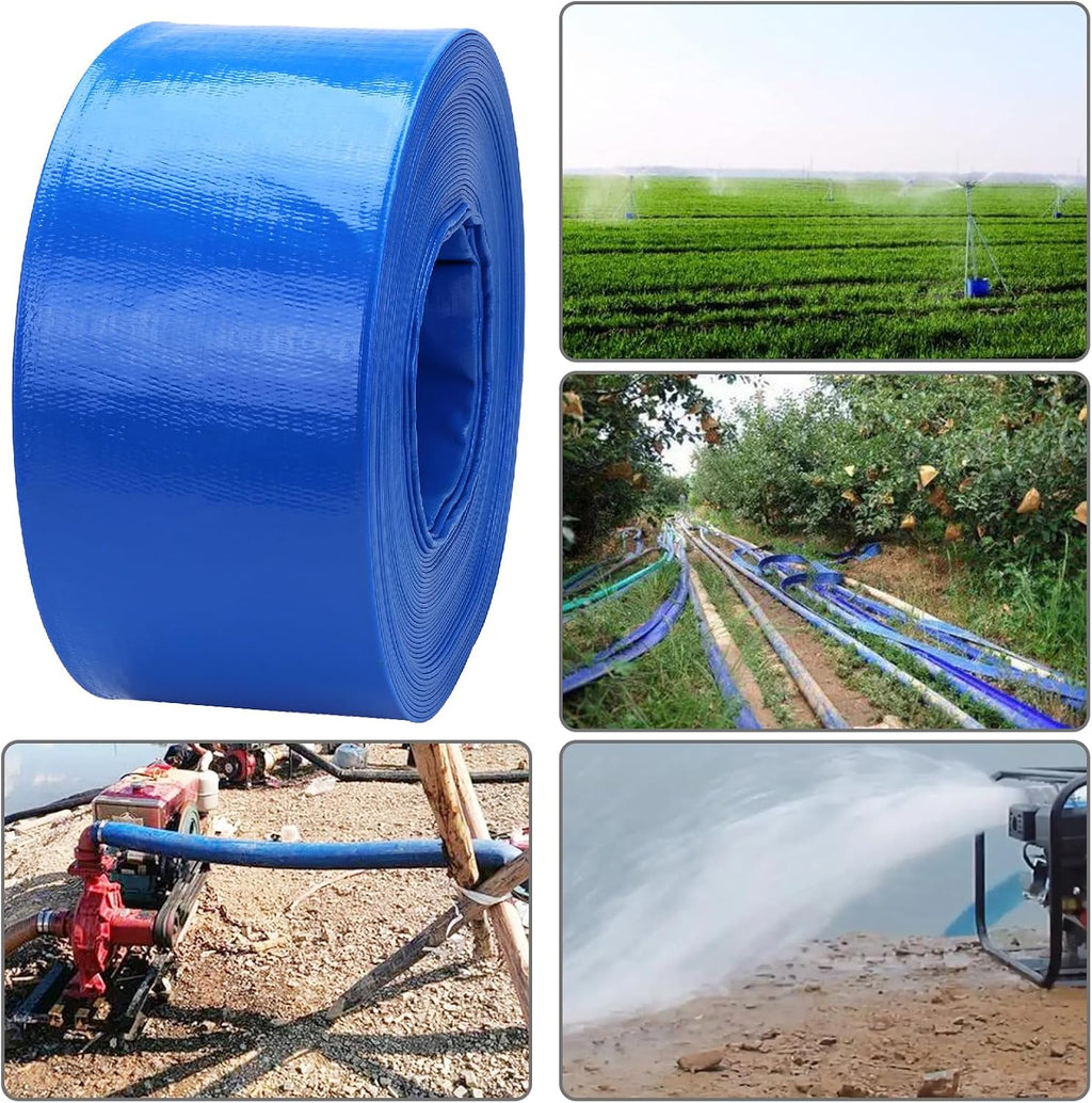 Lay-Flat Pool Backwash Hose - 4' x 100Ft Reinforced Heavy Duty PVC Discharge Hose Weather-Proof Vinyl Pool Drain Hose for Water Transfer with 2 clamps