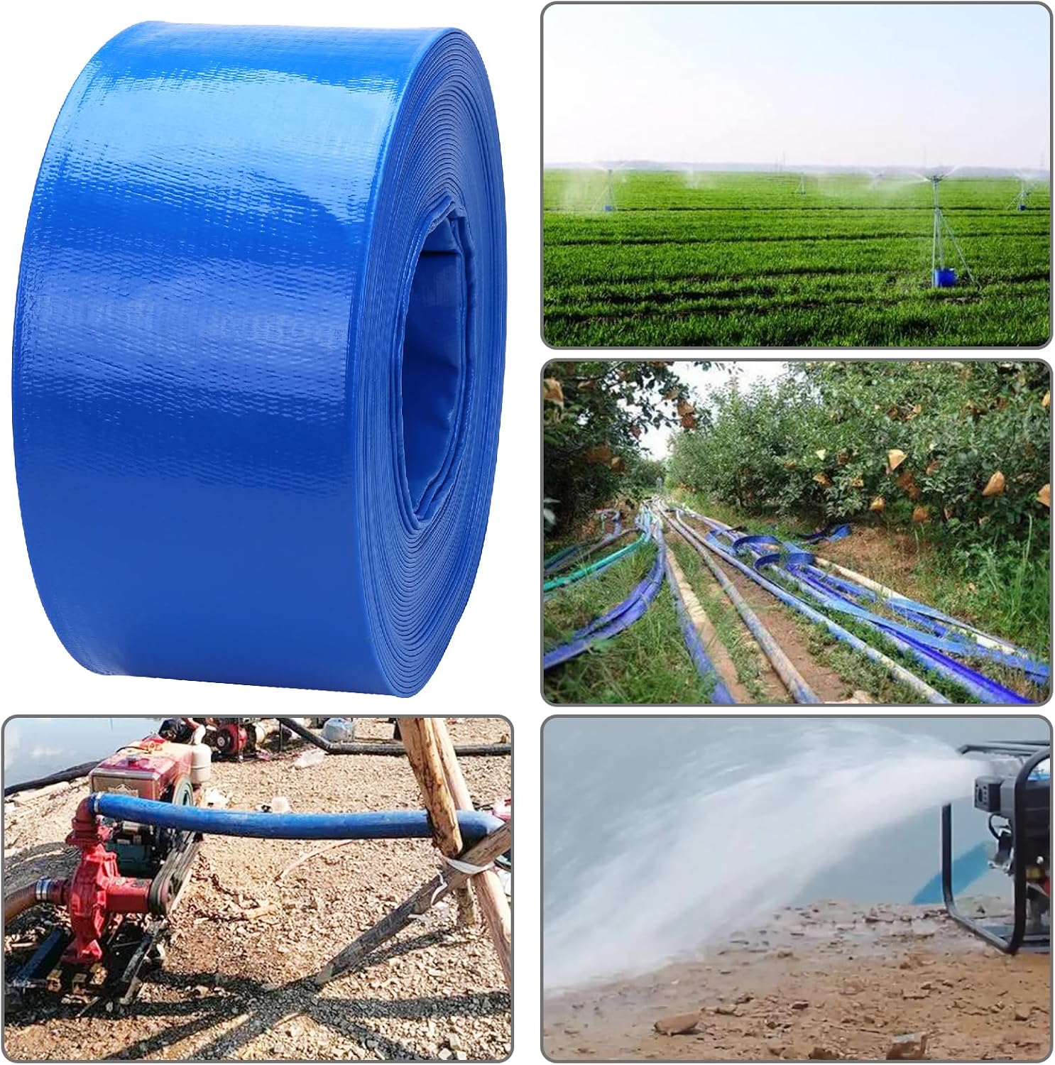 Lay-Flat Pool Backwash Hose - 4' x 100Ft Reinforced Heavy Duty PVC Discharge Hose Weather-Proof Vinyl Pool Drain Hose for Water Transfer with 2 clamps