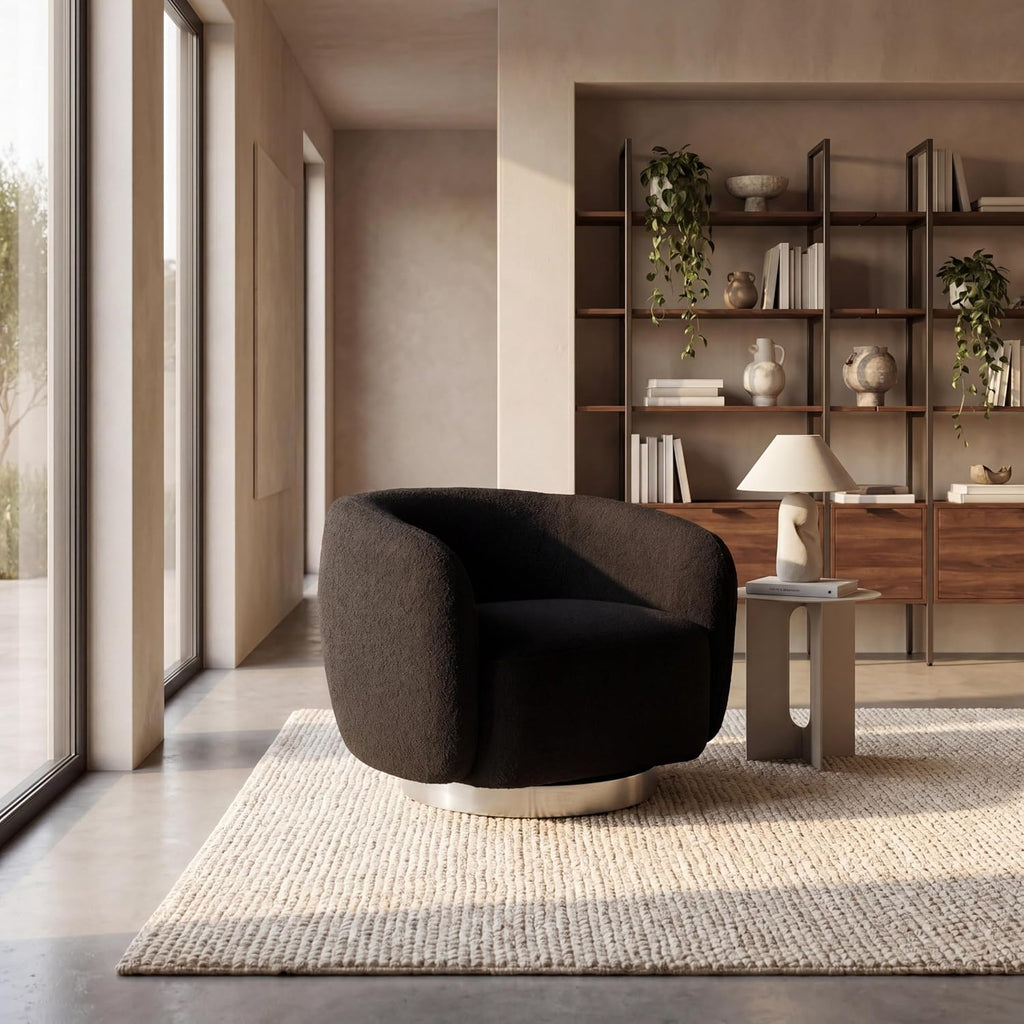 SAFAVIEH Couture Collection Bernard Modern Black Boucle/Chrome Swivel Accent Chair (Fully Assembled)