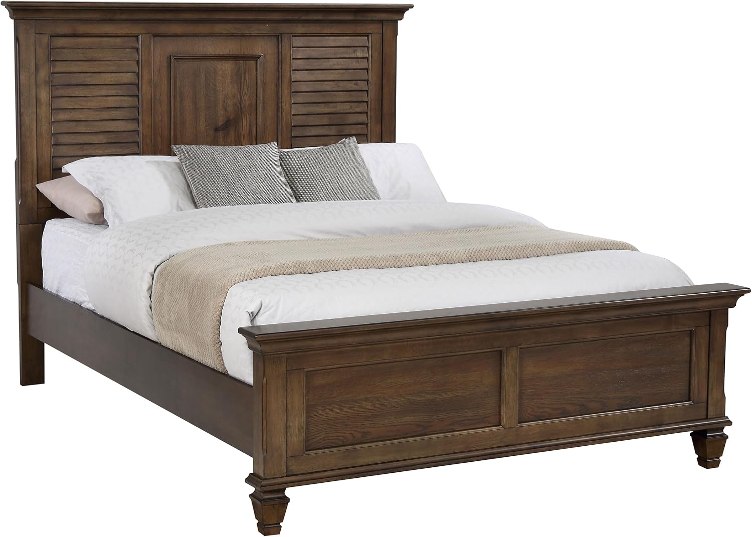 Coaster Home Furnishings Franco Farmhouse 4-Piece Bedroom Set Eastern King Size Panel Bed Frame 57-inch Headboard Burnished Oak 200971KE-S4