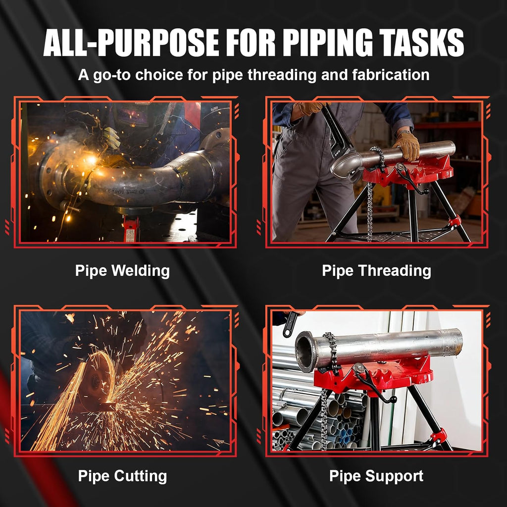 Tripod Pipe Vise Stand, Heavy-Duty 1/8'-6' Capacity, Portable Chain Vise with Tool Tray for Welding & Plumbing