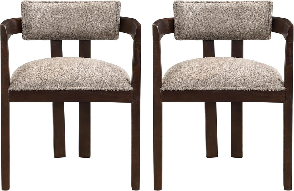 Christopher Knight Home Falcon Boucle Fabric Upholstered Dining Chairs Set of 2, Modern Wooden Dining Armchair, Curved Backrest Kitchen Side Chair,Living Room Accent Chair Extra Seat, Espresso