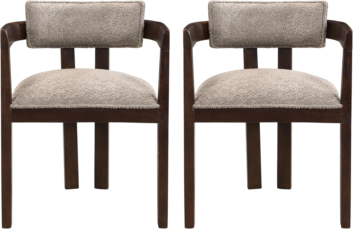 Christopher Knight Home Falcon Boucle Fabric Upholstered Dining Chairs Set of 2, Modern Wooden Dining Armchair, Curved Backrest Kitchen Side Chair,Living Room Accent Chair Extra Seat, Espresso