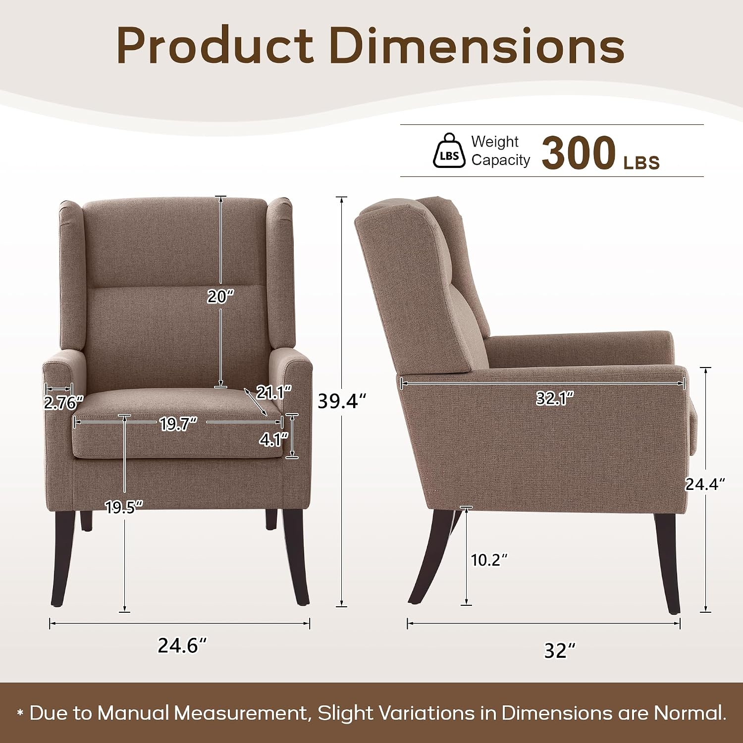 Zihanhome High Back Living Room Chairs,Accent Chairs Set of 4,Mid Century Modern Accent Chair, Comfy Reading Chair, Upholstered Armchair with Wooden Legs for Living Room, Bedroom, Apartment (4,Brown)