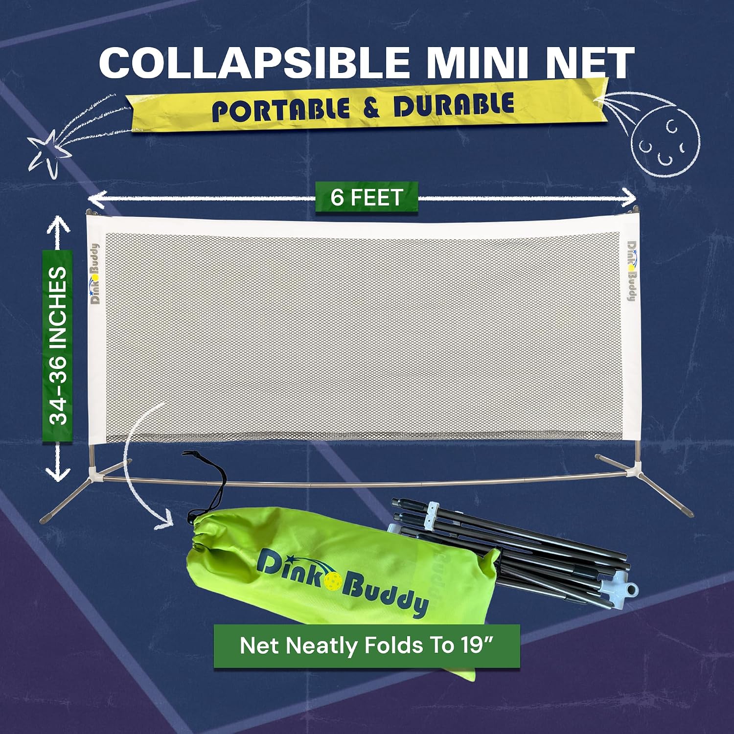 3-in-1 (with 1 Mini 6' Wide Pickleball Net) & 2-in-1 Pickleball Trainer Options, Sports Gifts with 4 Kelso Balls (2 Trainer + 2 Standard), 2 PickleDojo Paddles, & 1 Drawstring Backpack