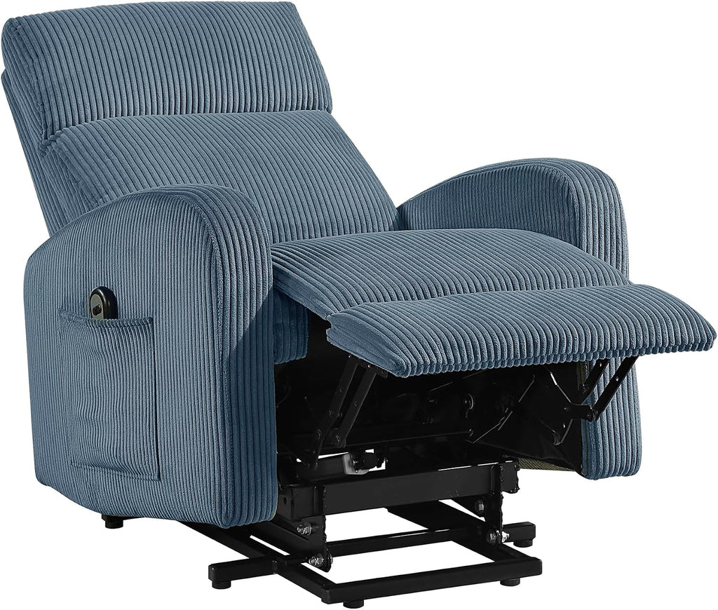 Lexicon Power Lift Recliner Chair for Elderly with Remote Control, Gentle Lift Motion, Side Pocket Armrest, Corduroy Upholstered Electric Recliner for Living Room/Bedroom, Easy Assembly, Midnight Blue