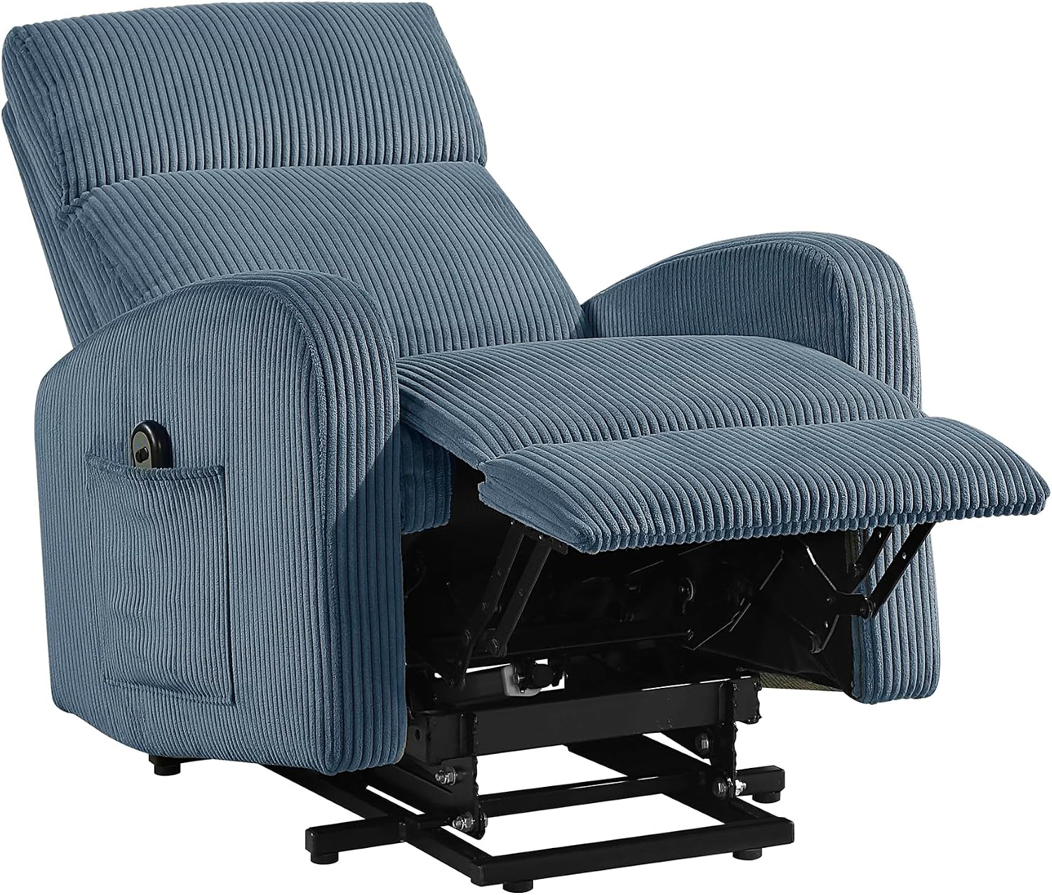 Lexicon Power Lift Recliner Chair for Elderly with Remote Control, Gentle Lift Motion, Side Pocket Armrest, Corduroy Upholstered Electric Recliner for Living Room/Bedroom, Easy Assembly, Midnight Blue