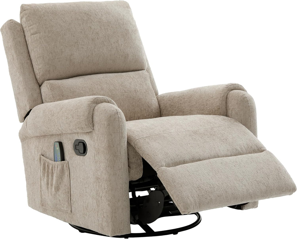 Christopher Knight Home Harper Massage Recliner Chair with 8 Modes, Chenille Upholstered Recliner Sofa, Swivel Massage Chair with a Side Storage Pocket for Living Room/Bedroom,Head Support,Light Brown