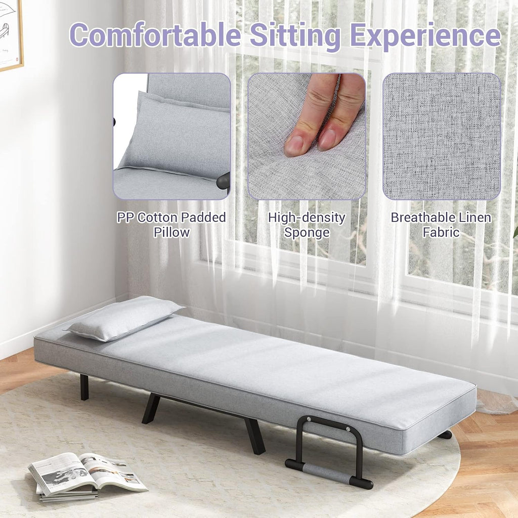 KOMFOTT Convertible Sleeper Chair Bed, 4-in-1 Folding Sofa Bed with 6-Position Adjustable Backrest, Upholstered Chaise Lounge with Removable Pillow, Leisure Recliner Lounge Couch for Home Office
