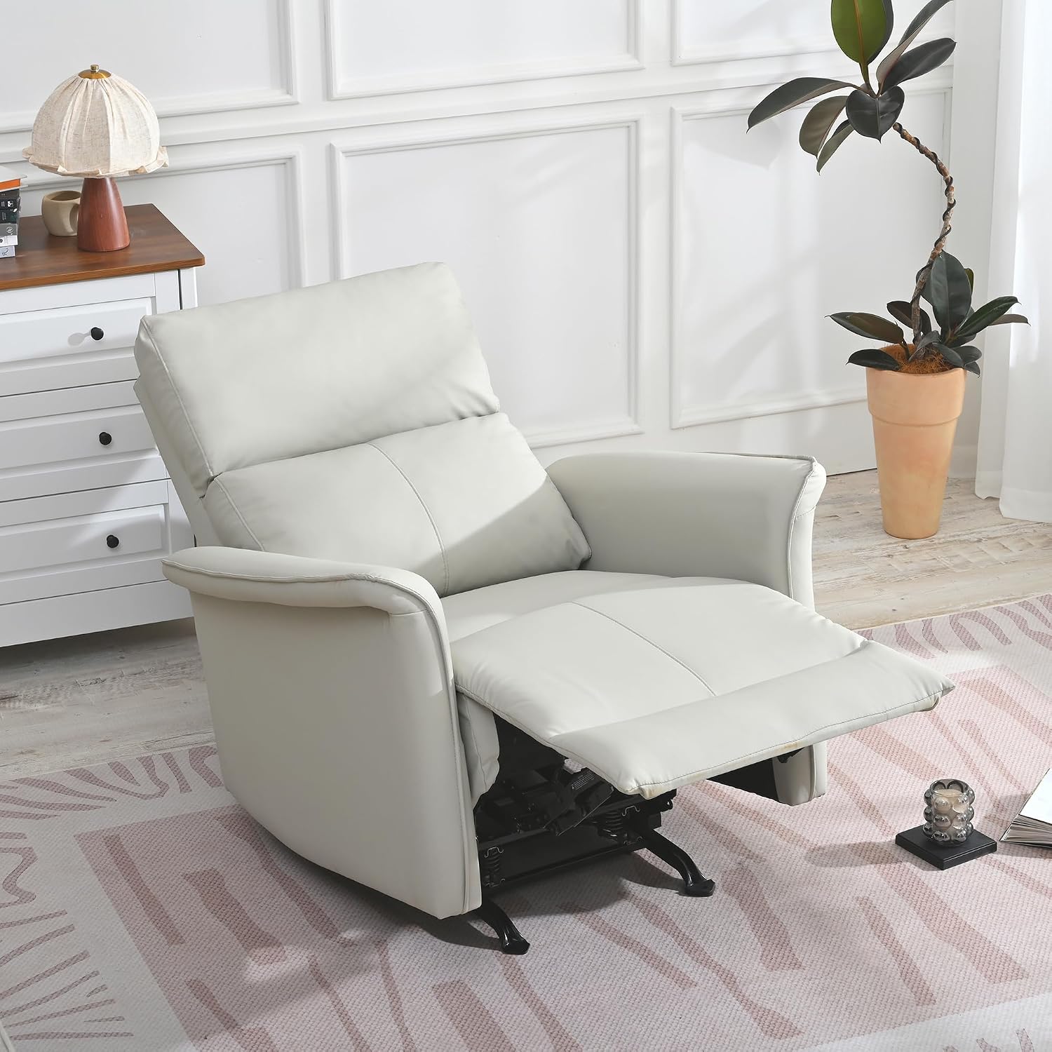 KEIKI Swivel Rocker Recliner Chair for Adults, Rocking Recliner Chair, Glider Rocking Chair, Reclining with Modern-Designed Armrests, Nursery Recliner for for Small Spaces/Living Room/Bedroom/Nursing