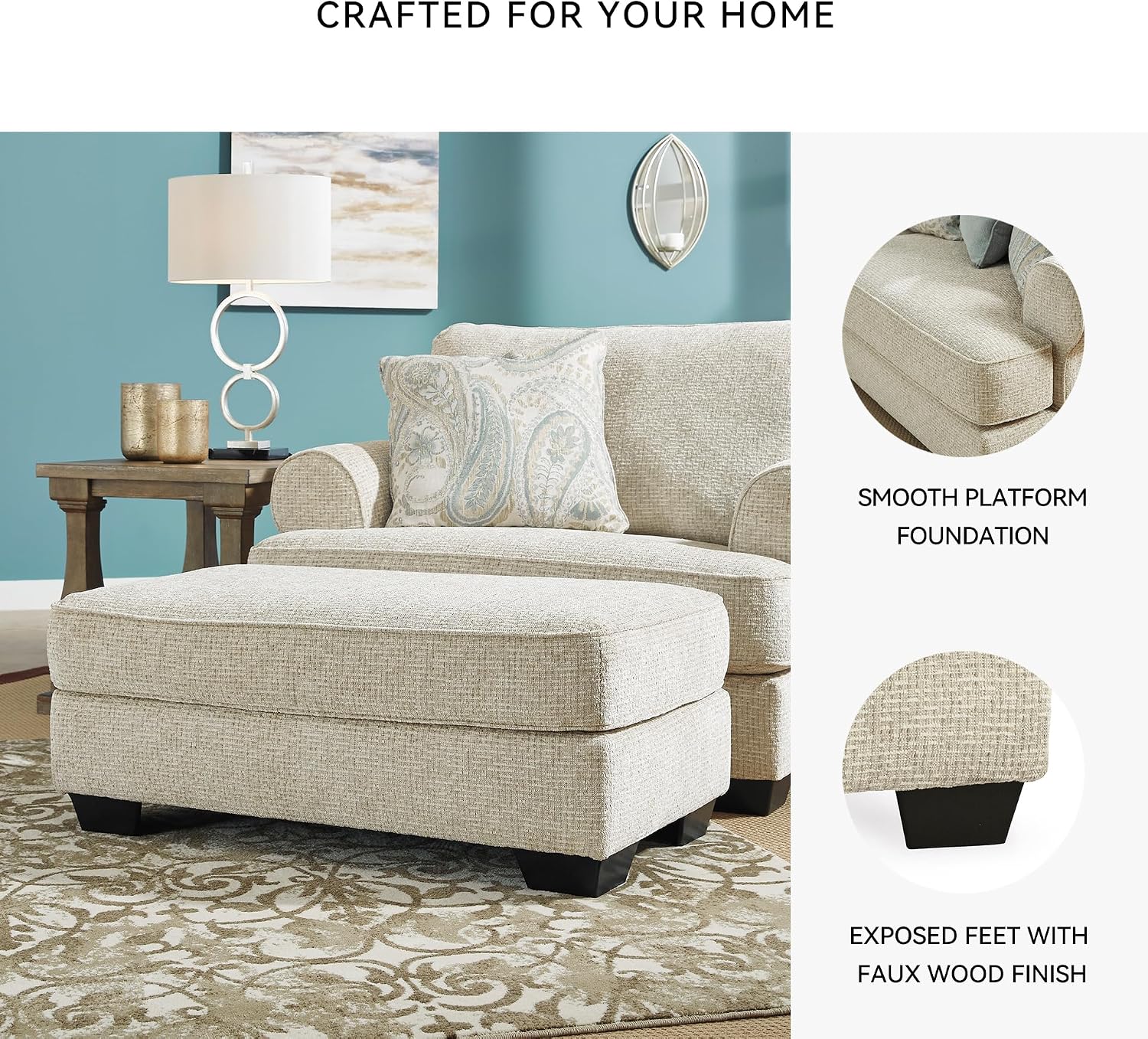 Signature Design by Ashley Monaghan Classic Upholstered Ottoman, Beige