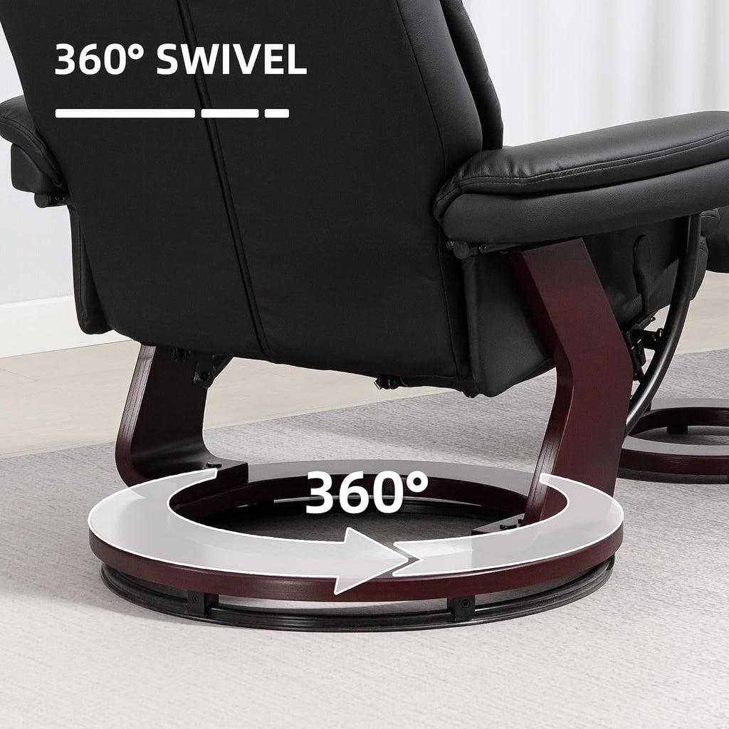 HOMCOM Recliner Chair with Ottoman, PU Leather Swivel Recliner with Comfy Footrest, Upholstered Adjustable Living Room Chair and Ottoman Set, Black