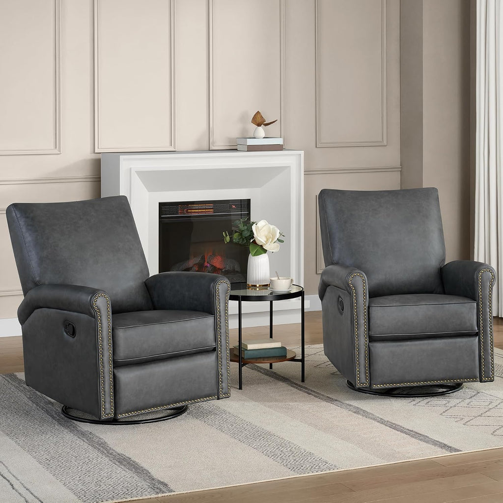 KISLOT Large Leather Recliner Chair Faux Swivel Rocker for Adults Manual Sofa for Living Room Bedroom Home Theater Seating