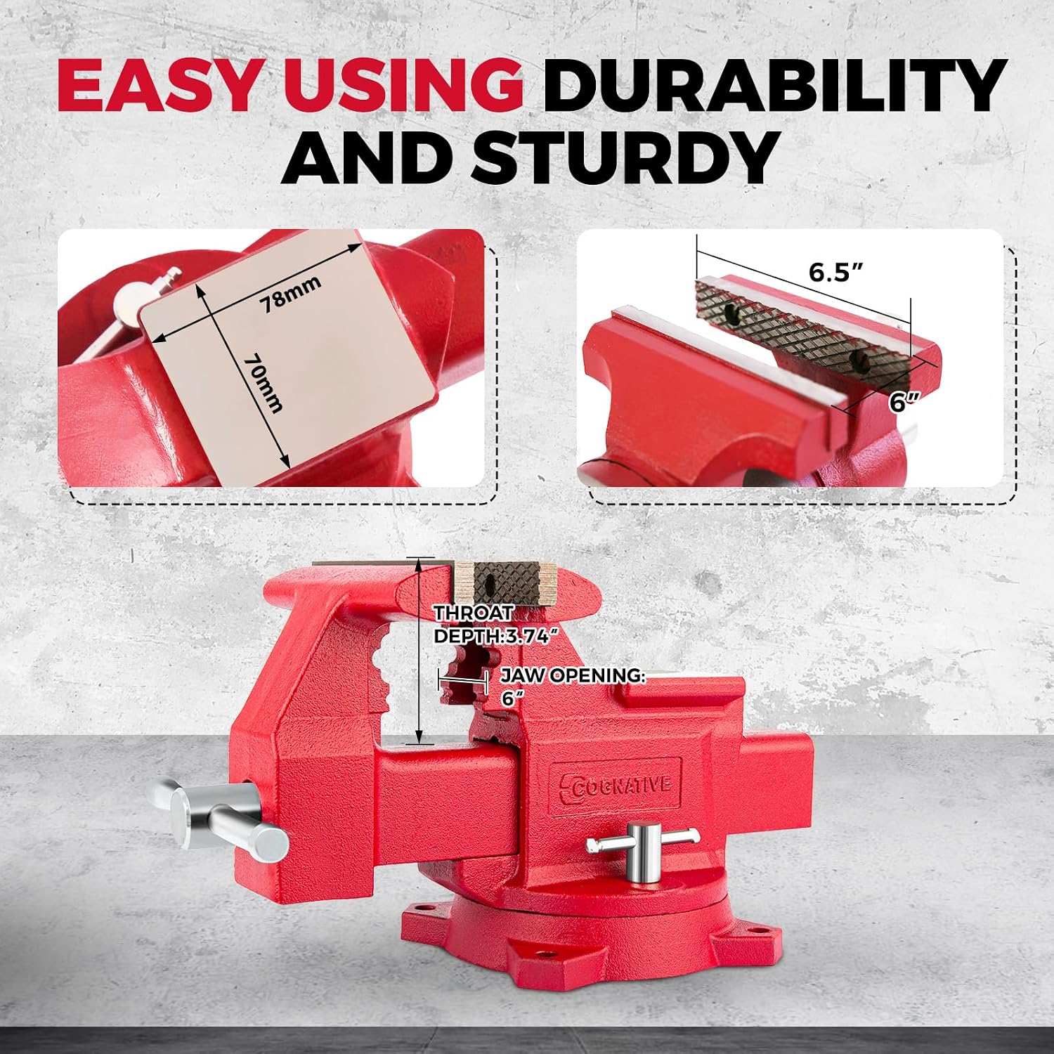 6.5' Heavy-Duty Bench Vise Ductile Iron Bench Vise 360° Swivel Bench Vice with Anvil, Red
