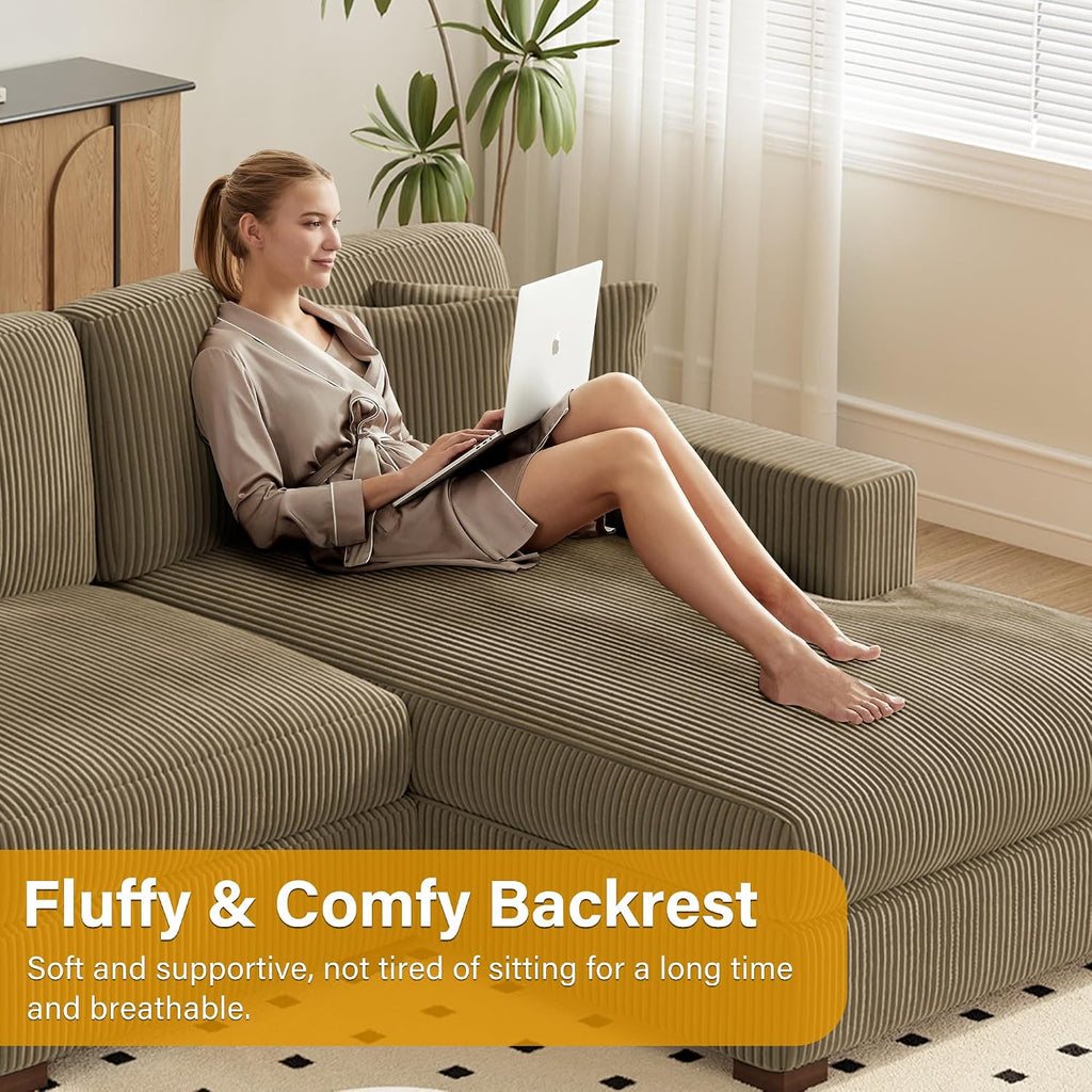 Chaise Lounge Chair Indoor, Oversized Upholstered Sofa Bed for Living Room, Corduroy Sleeper Couch Comfy Recliner Bedroom Reading Seat - Camel, Left Armrest