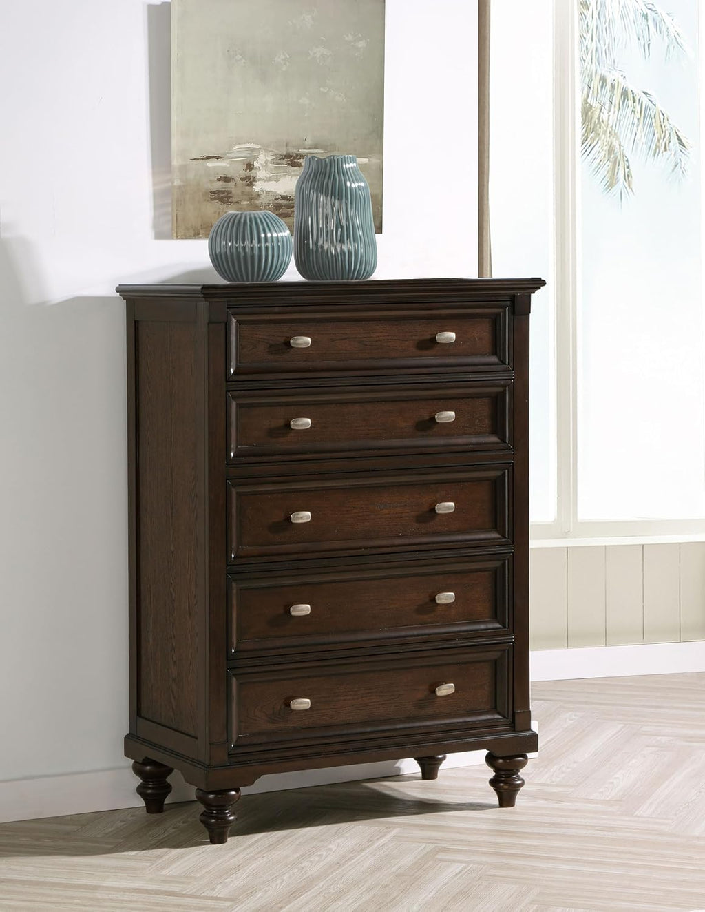 Coaster Home Furnishings Andover Traditional Wood 5-Drawer Bedroom Chest of Drawers Chiffonier Clothing Storage Cabinet Bedroom Armoire Tall Dresser Organizer Unit Dark Oak 223635