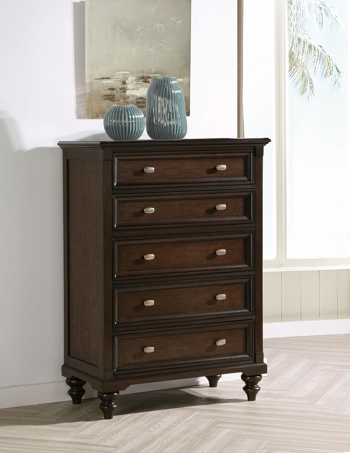Coaster Home Furnishings Andover Traditional Wood 5-Drawer Bedroom Chest of Drawers Chiffonier Clothing Storage Cabinet Bedroom Armoire Tall Dresser Organizer Unit Dark Oak 223635