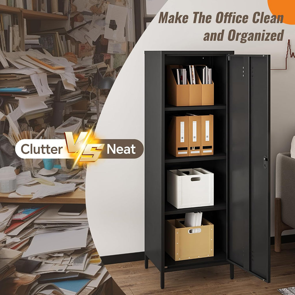 Steehoom Locker Cabinet, 59.06' H Black Metal Locker Storage Cabinet for Employees with Locking Door and 2 Shelves Kids Locker Tool File Cabinets for Bedroom, Home Office, Garage, Bathroom