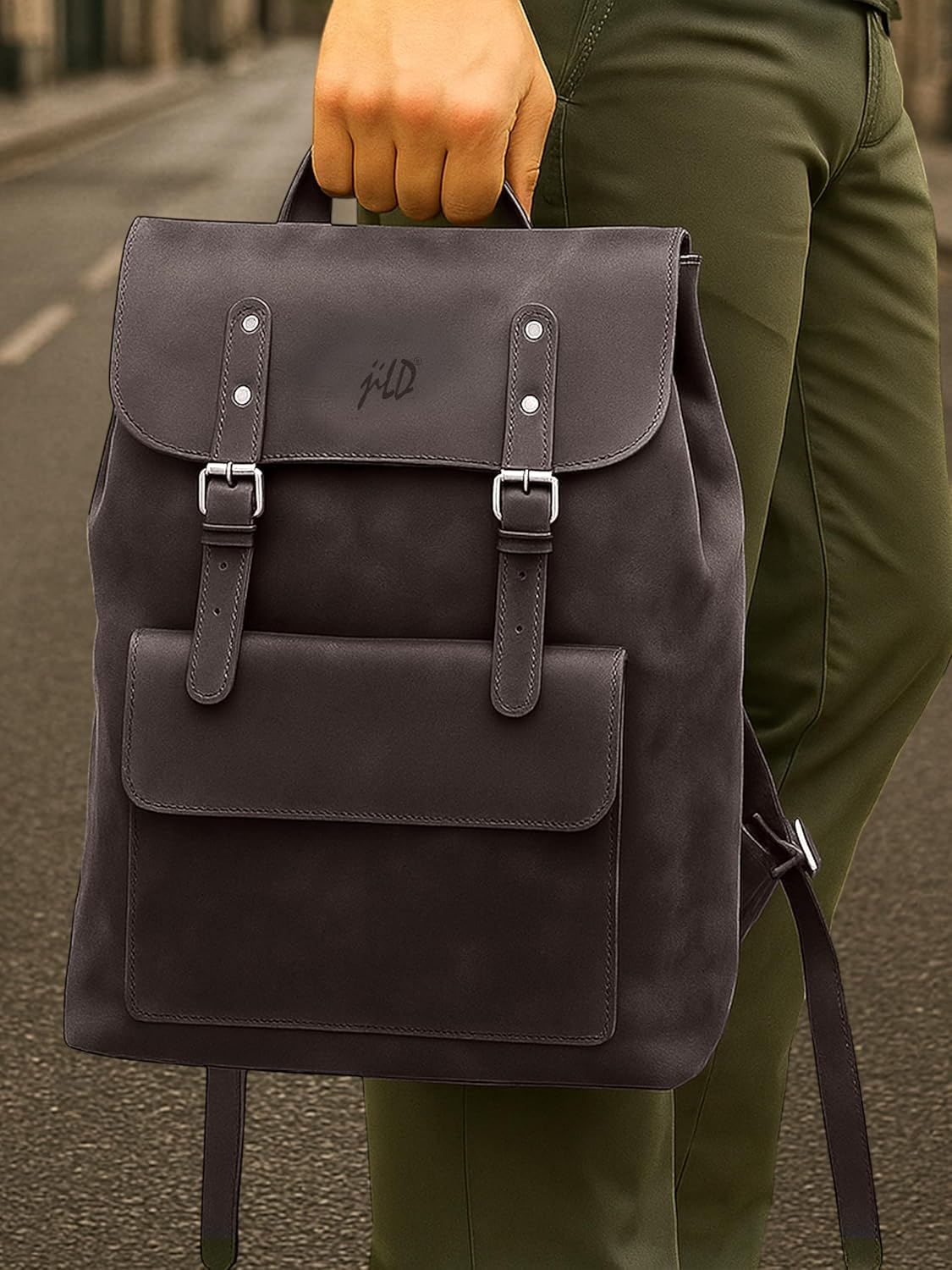 Jild Genuine Leather Backpack for Men Casual Carryon Vintage 16 Inch Laptop Bag Camping Travel Hiking Backpack Leather Rucksack (Midnight Brown)