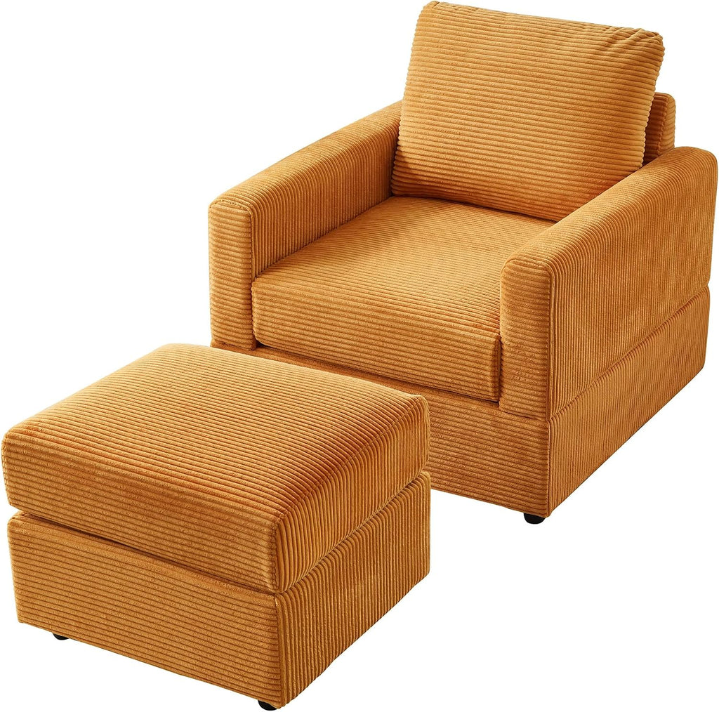 Ball & Cast 57' Classic Corduroy Chaise Lounge Chair,Comfy Sofa Chaise Couch Sleeper Chair,Upholstered Accent Chair W/Ottoman,Leisure Sofa Recliner Reading Chair for Living Room,Bedroom,Office,Yellow